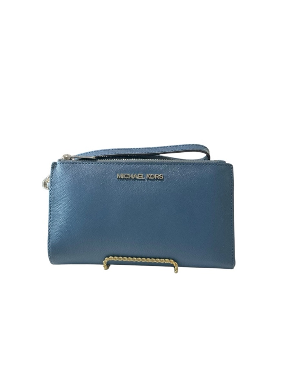 Michael Kors Teal Blue Saffiano Leather Wristlet Wallet
